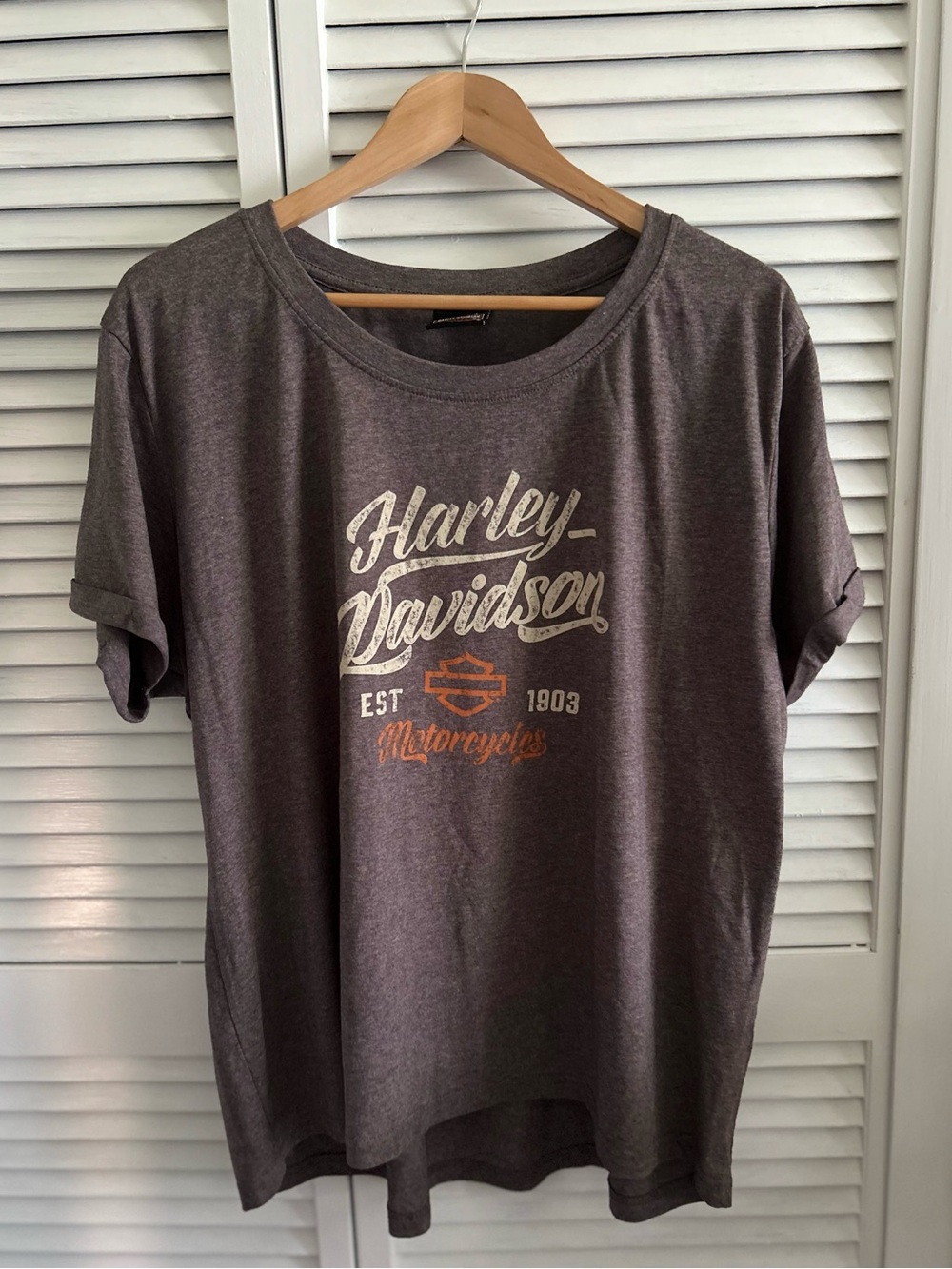 Harley-Davidson Brown Graphic Tee with Cream and Orange Logo womens 2XL
